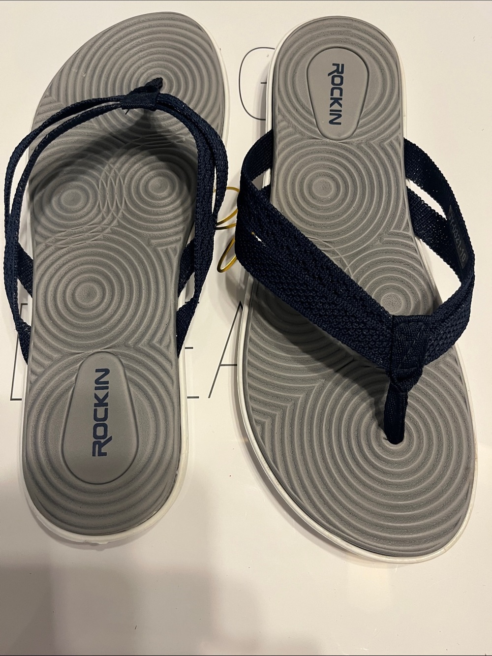 Rockin Women's Navy Thong Sandals with Gray Footbed